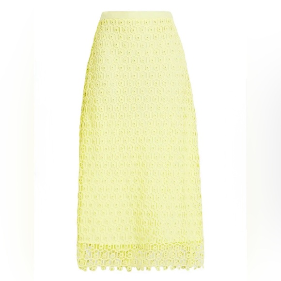 Jonathan Simkhai Pale Yellow Lace Midi Skirt with Grommet Detail size Small NWT